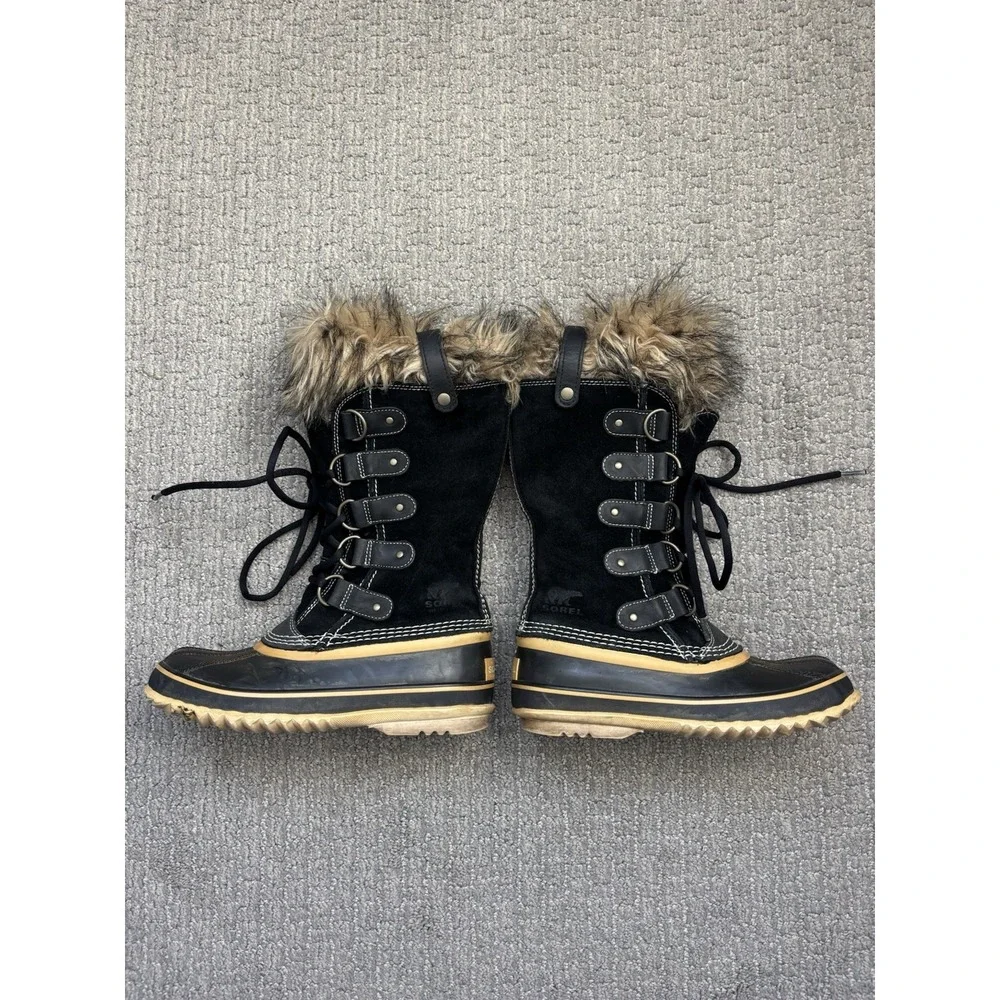 Sorel Joan Of Arctic Waterproof Suede‎ Snow Boots Black Faux Fur Cuff Sz 6